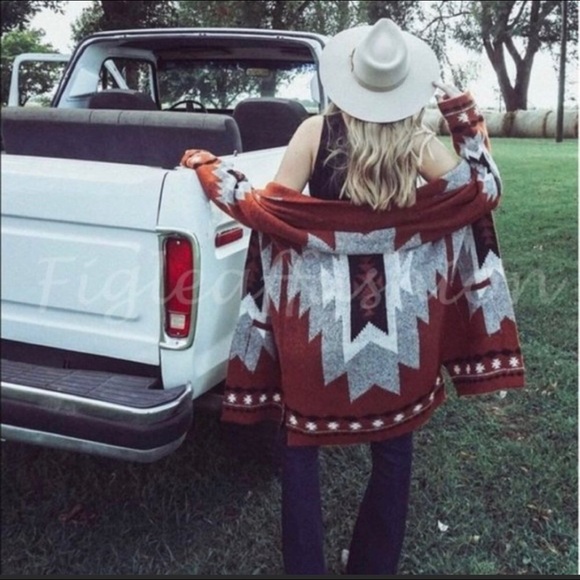 Western Aztec Print Cardigan Sweater Coat - Picture 2 of 9